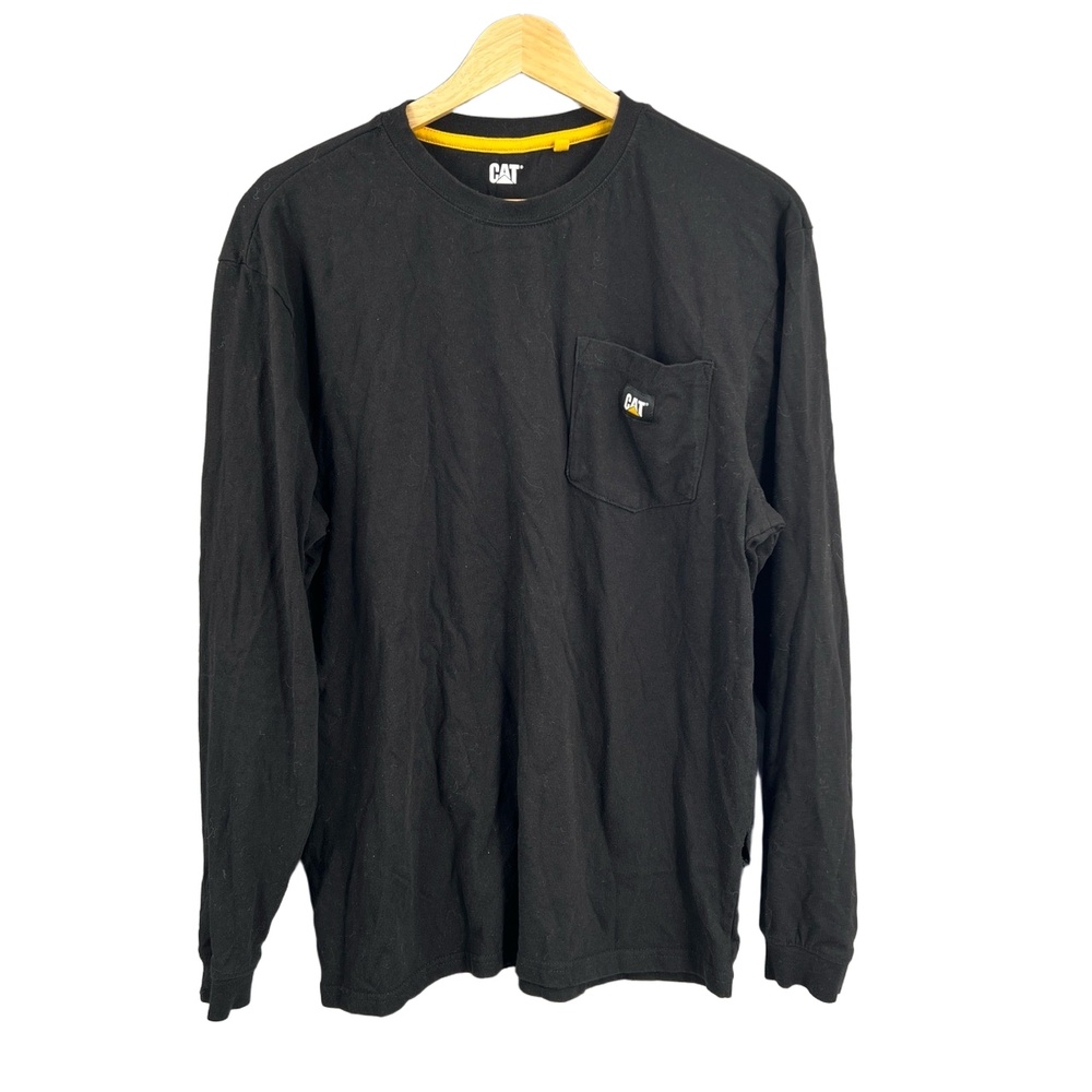 CAT Workwear Long Sleeve TShirt Black Crew Neck Pocket Logo Size Medium